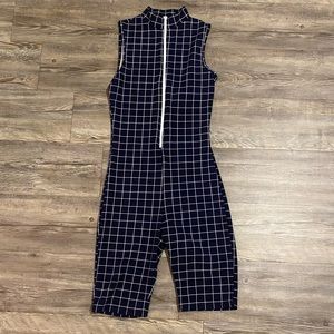 Blue and White Zipped Romper